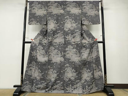 平和屋着物●染織の名門　しょうざん  生紬　風景草花文　正絹　逸品　CABD7257ut