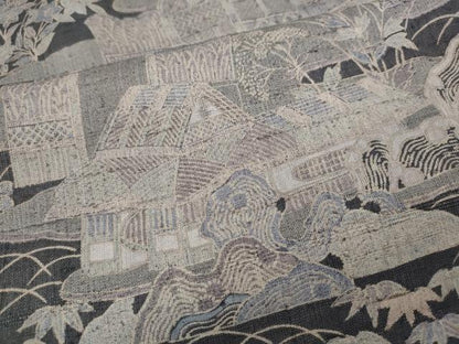 平和屋着物●染織の名門　しょうざん  生紬　風景草花文　正絹　逸品　CABD7257ut