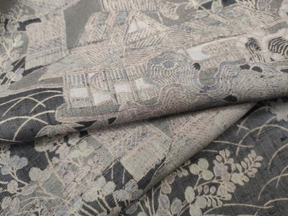 平和屋着物●染織の名門　しょうざん  生紬　風景草花文　正絹　逸品　CABD7257ut