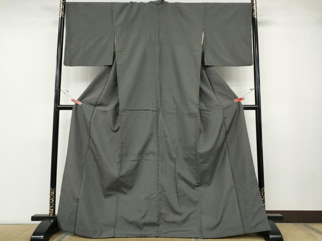 平和屋着物●上質な紬　格子柄　黒地　正絹　逸品　CABD7259ut