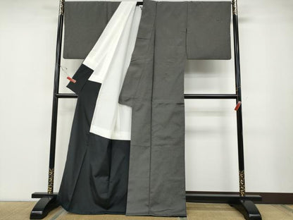 平和屋着物●上質な紬　格子柄　黒地　正絹　逸品　CABD7259ut