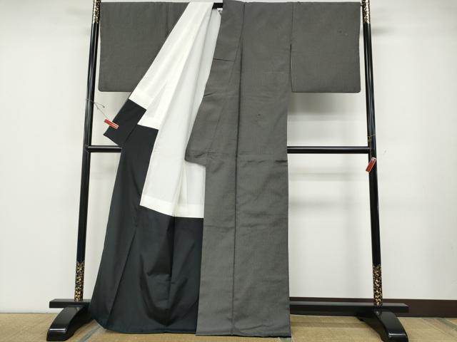 平和屋着物●上質な紬　格子柄　黒地　正絹　逸品　CABD7259ut
