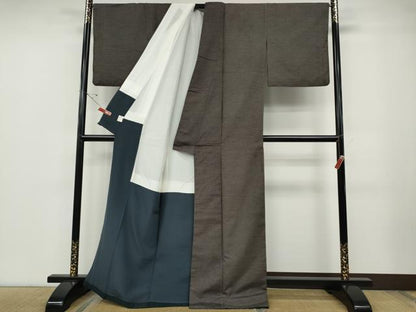 平和屋着物●青々庵　紬　格子柄　正絹　逸品　CABD7260ut