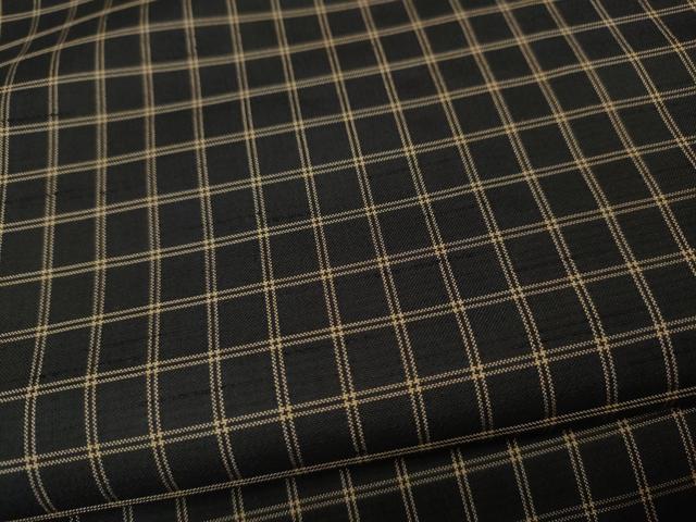 平和屋着物●上質な紬　格子柄　黒地　正絹　逸品　CABD7267ut