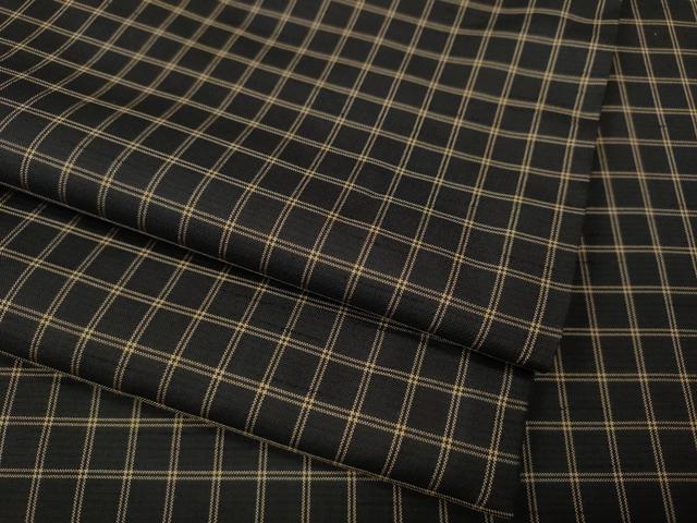 平和屋着物●上質な紬　格子柄　黒地　正絹　逸品　CABD7267ut
