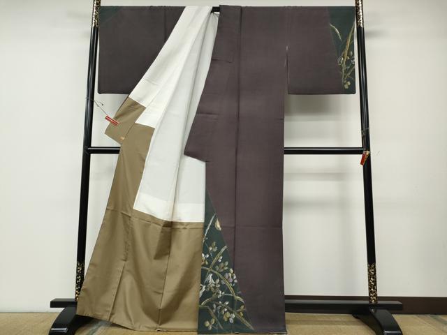 平和屋着物●十日町 名門青柳謹製　赤城紬　訪問着　絞り　兎　草花文　さが美扱い　正絹　逸品　CABD7268ut