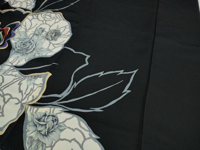 平和屋着物●豪華振袖　ラインストーン　薔薇　舞花文　黒地　金彩　正絹　逸品　CABD7269ut