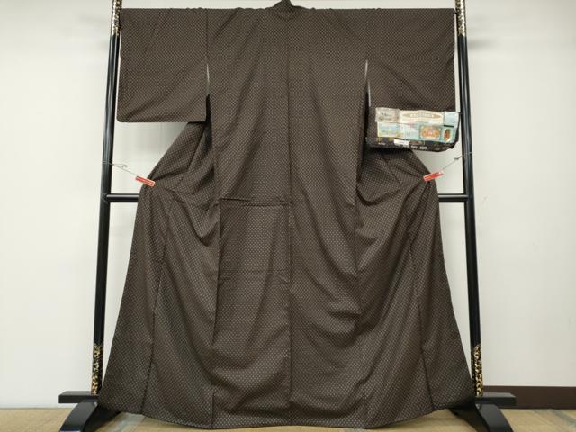 平和屋着物●本場大島紬　植物染　格子に十絣　間絹織物謹製　証紙付き　正絹　逸品　CABD7271ut
