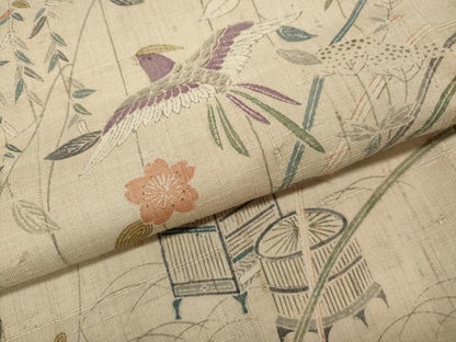 平和屋着物●訪問着　生紬　花鳥蝶文　正絹　逸品　CABD7272ut
