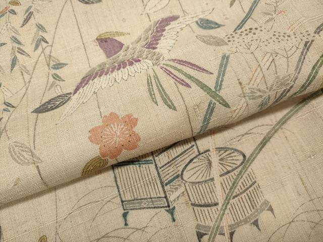 平和屋着物●訪問着　生紬　花鳥蝶文　正絹　逸品　CABD7272ut