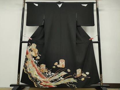 平和屋着物●豪華黒留袖　駒刺繍　几帳貝桶花文　金銀彩　さが美扱い　正絹　逸品　未使用　CABD7283ut