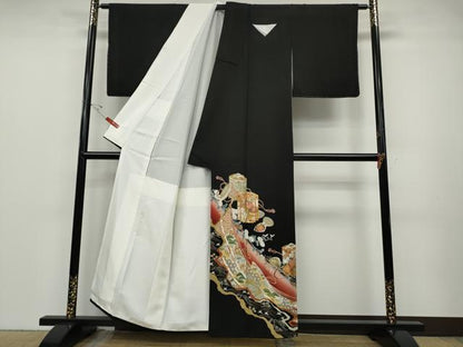 平和屋着物●豪華黒留袖　駒刺繍　几帳貝桶花文　金銀彩　さが美扱い　正絹　逸品　未使用　CABD7283ut