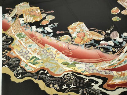 平和屋着物●豪華黒留袖　駒刺繍　几帳貝桶花文　金銀彩　さが美扱い　正絹　逸品　未使用　CABD7283ut