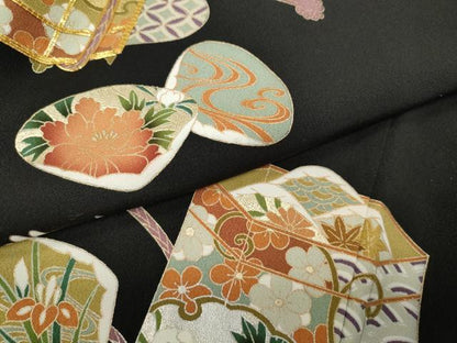 平和屋着物●豪華黒留袖　駒刺繍　几帳貝桶花文　金銀彩　さが美扱い　正絹　逸品　未使用　CABD7283ut