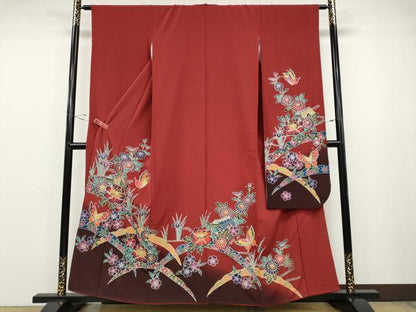 平和屋着物●豪華振袖　紅型　風景花蝶文　暈し染め　正絹　逸品　CABD7285ut
