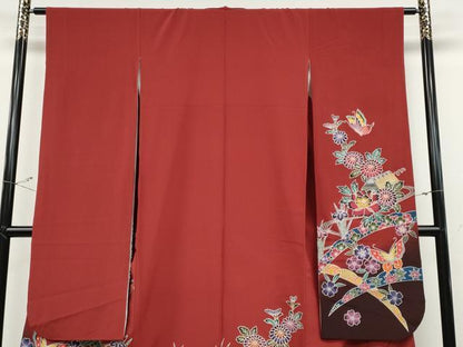 平和屋着物●豪華振袖　紅型　風景花蝶文　暈し染め　正絹　逸品　CABD7285ut