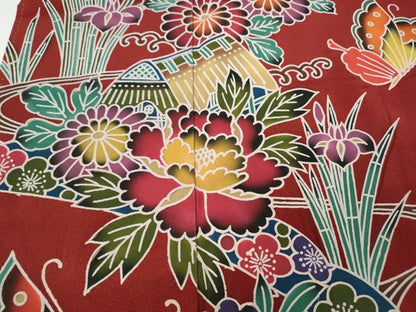 平和屋着物●豪華振袖　紅型　風景花蝶文　暈し染め　正絹　逸品　CABD7285ut