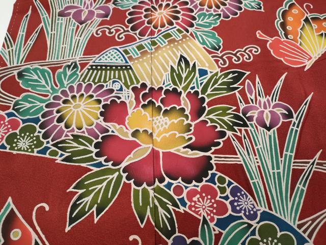 平和屋着物●豪華振袖　紅型　風景花蝶文　暈し染め　正絹　逸品　CABD7285ut