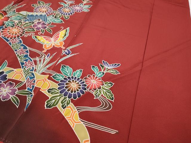 平和屋着物●豪華振袖　紅型　風景花蝶文　暈し染め　正絹　逸品　CABD7285ut