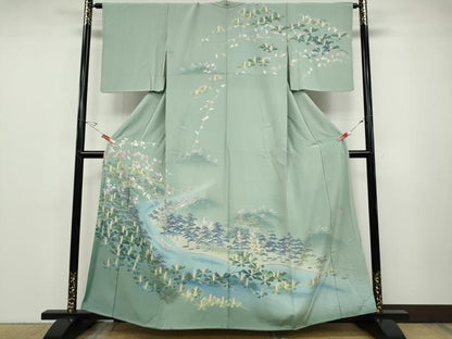 平和屋着物●十日町友禅作家　一梗　訪問着　風景草花文　正絹　逸品　CABD7287ut