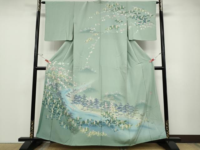 平和屋着物●十日町友禅作家　一梗　訪問着　風景草花文　正絹　逸品　CABD7287ut