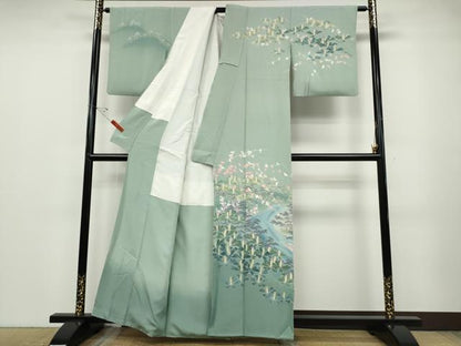 平和屋着物●十日町友禅作家　一梗　訪問着　風景草花文　正絹　逸品　CABD7287ut