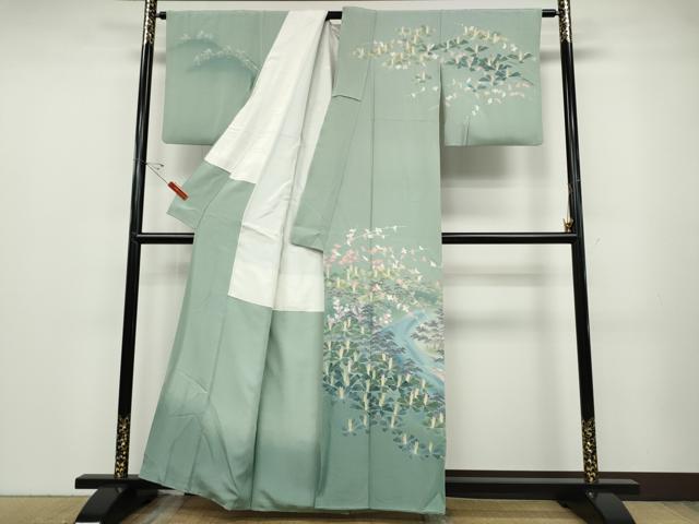 平和屋着物●十日町友禅作家　一梗　訪問着　風景草花文　正絹　逸品　CABD7287ut