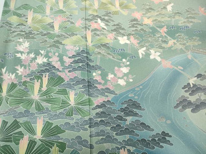 平和屋着物●十日町友禅作家　一梗　訪問着　風景草花文　正絹　逸品　CABD7287ut