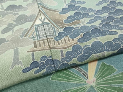 平和屋着物●十日町友禅作家　一梗　訪問着　風景草花文　正絹　逸品　CABD7287ut