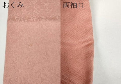 平和屋着物●上質な色無地　枝葉地紋　珊瑚色　正絹　逸品　CABD7290ut
