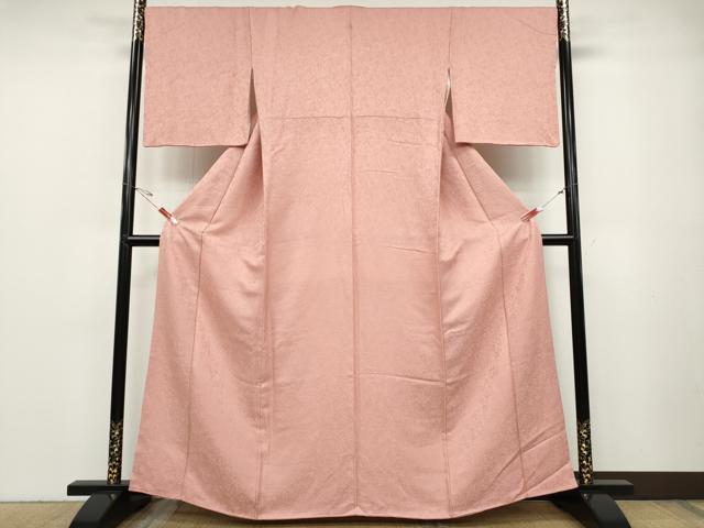 平和屋着物●上質な色無地　枝葉地紋　珊瑚色　正絹　逸品　CABD7290ut