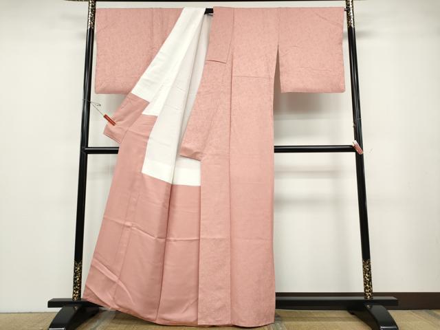 平和屋着物●上質な色無地　枝葉地紋　珊瑚色　正絹　逸品　CABD7290ut