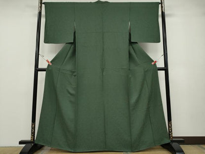 平和屋着物●上質な色無地　枝葉地紋　柳煤竹色　正絹　逸品　CABD7291ut