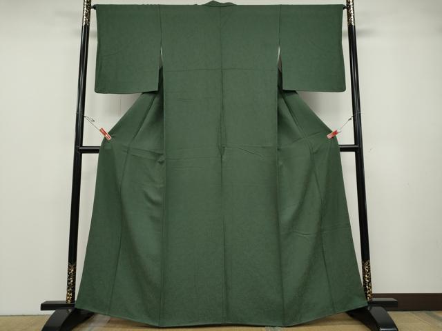 平和屋着物●上質な色無地　枝葉地紋　柳煤竹色　正絹　逸品　CABD7291ut