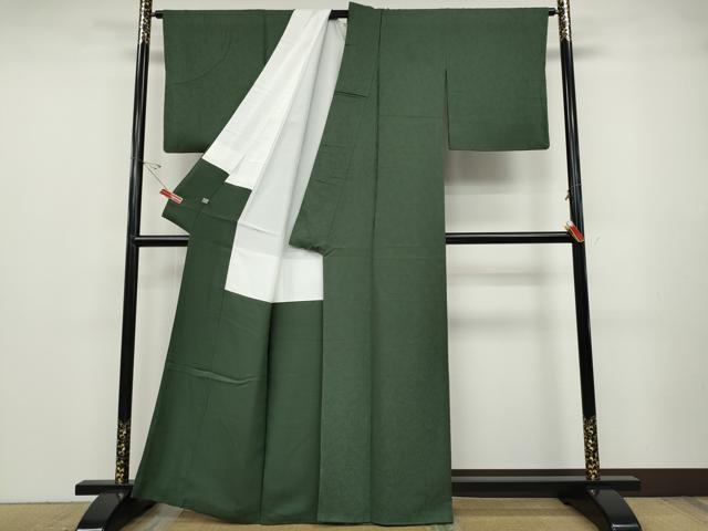 平和屋着物●上質な色無地　枝葉地紋　柳煤竹色　正絹　逸品　CABD7291ut