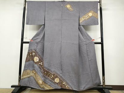 平和屋着物●訪問着　絞り　刺繍　雪輪草花文　金彩　正絹　逸品　CABD7293ut