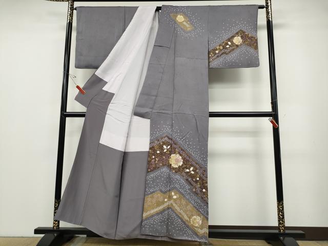 平和屋着物●訪問着　絞り　刺繍　雪輪草花文　金彩　正絹　逸品　CABD7293ut