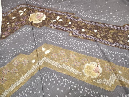 平和屋着物●訪問着　絞り　刺繍　雪輪草花文　金彩　正絹　逸品　CABD7293ut
