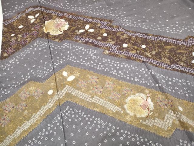 平和屋着物●訪問着　絞り　刺繍　雪輪草花文　金彩　正絹　逸品　CABD7293ut