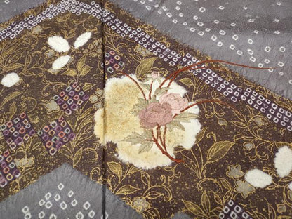 平和屋着物●訪問着　絞り　刺繍　雪輪草花文　金彩　正絹　逸品　CABD7293ut