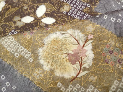 平和屋着物●訪問着　絞り　刺繍　雪輪草花文　金彩　正絹　逸品　CABD7293ut