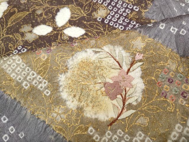 平和屋着物●訪問着　絞り　刺繍　雪輪草花文　金彩　正絹　逸品　CABD7293ut