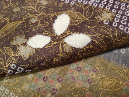 平和屋着物●訪問着　絞り　刺繍　雪輪草花文　金彩　正絹　逸品　CABD7293ut