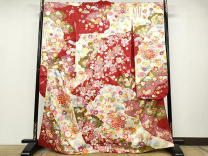 平和屋着物●豪華振袖　刺繍　鞠花文　金彩　正絹　逸品　CABD7294ut
