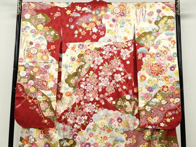 平和屋着物●豪華振袖　刺繍　鞠花文　金彩　正絹　逸品　CABD7294ut