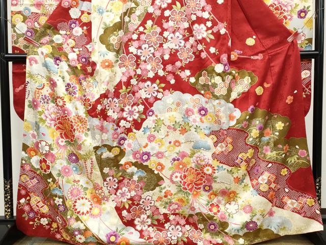 平和屋着物●豪華振袖　刺繍　鞠花文　金彩　正絹　逸品　CABD7294ut