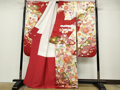 平和屋着物●豪華振袖　刺繍　鞠花文　金彩　正絹　逸品　CABD7294ut
