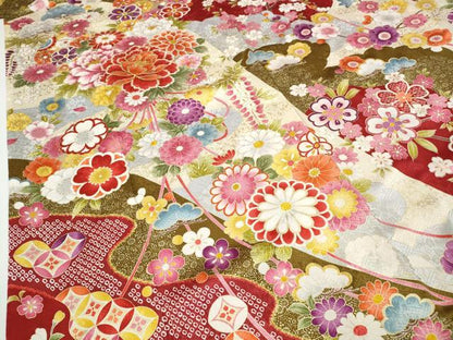 平和屋着物●豪華振袖　刺繍　鞠花文　金彩　正絹　逸品　CABD7294ut