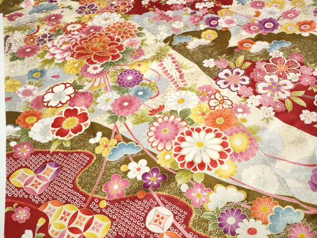 平和屋着物●豪華振袖　刺繍　鞠花文　金彩　正絹　逸品　CABD7294ut