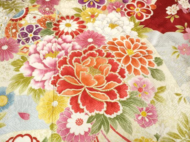 平和屋着物●豪華振袖　刺繍　鞠花文　金彩　正絹　逸品　CABD7294ut